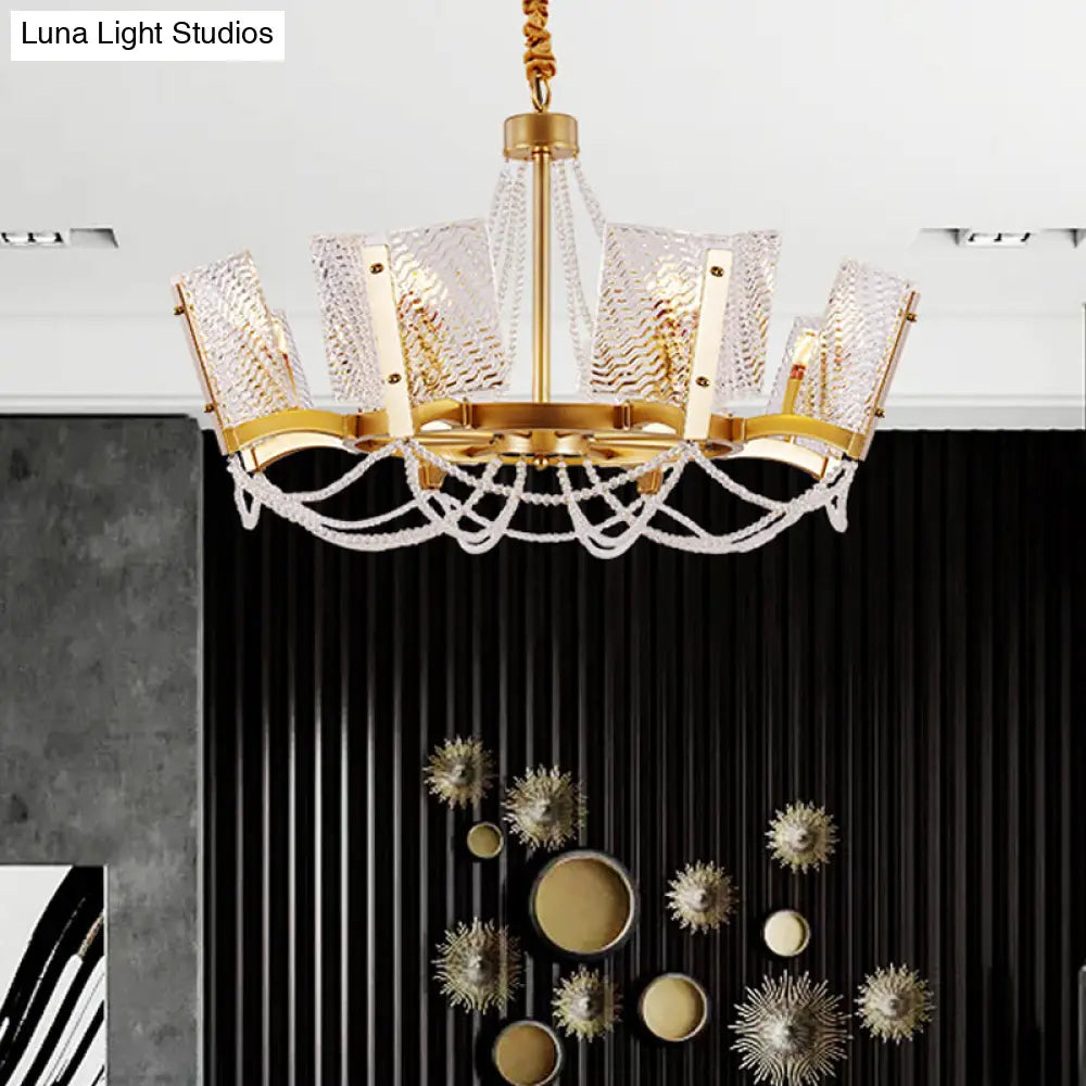 Simplicity Crystal Chandelier With Beaded Pendant - Brass Finish 6/8 Heads Ideal For Living Room