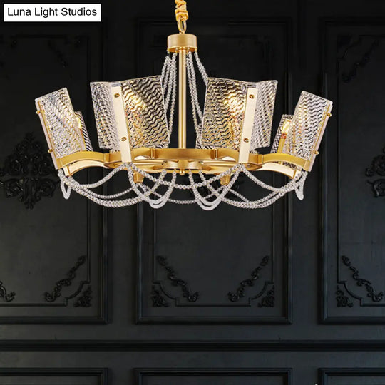 Simplicity Crystal Chandelier With Beaded Pendant - Brass Finish 6/8 Heads Ideal For Living Room