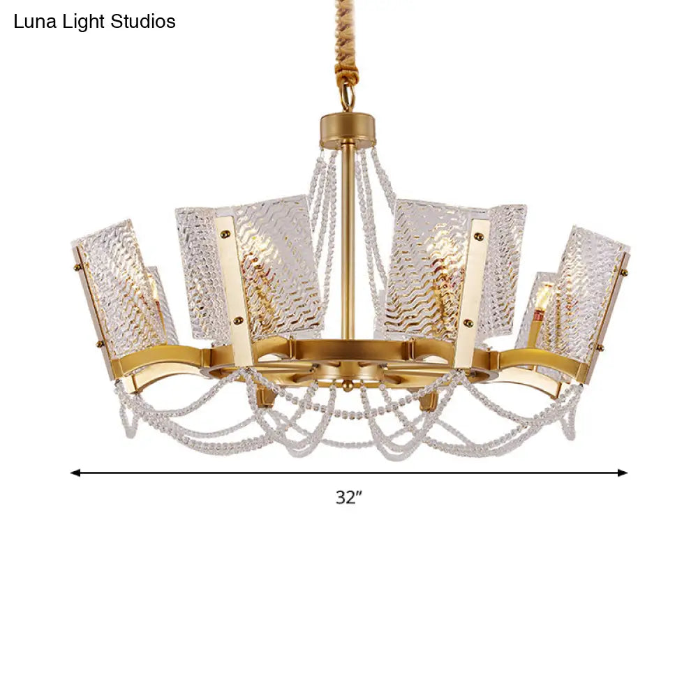 Simplicity Crystal Chandelier With Beaded Pendant - Brass Finish 6/8 Heads Ideal For Living Room