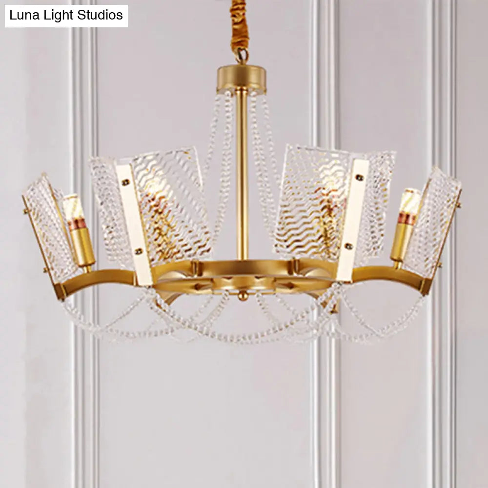 Simplicity Crystal Chandelier With Beaded Pendant - Brass Finish 6/8 Heads Ideal For Living Room