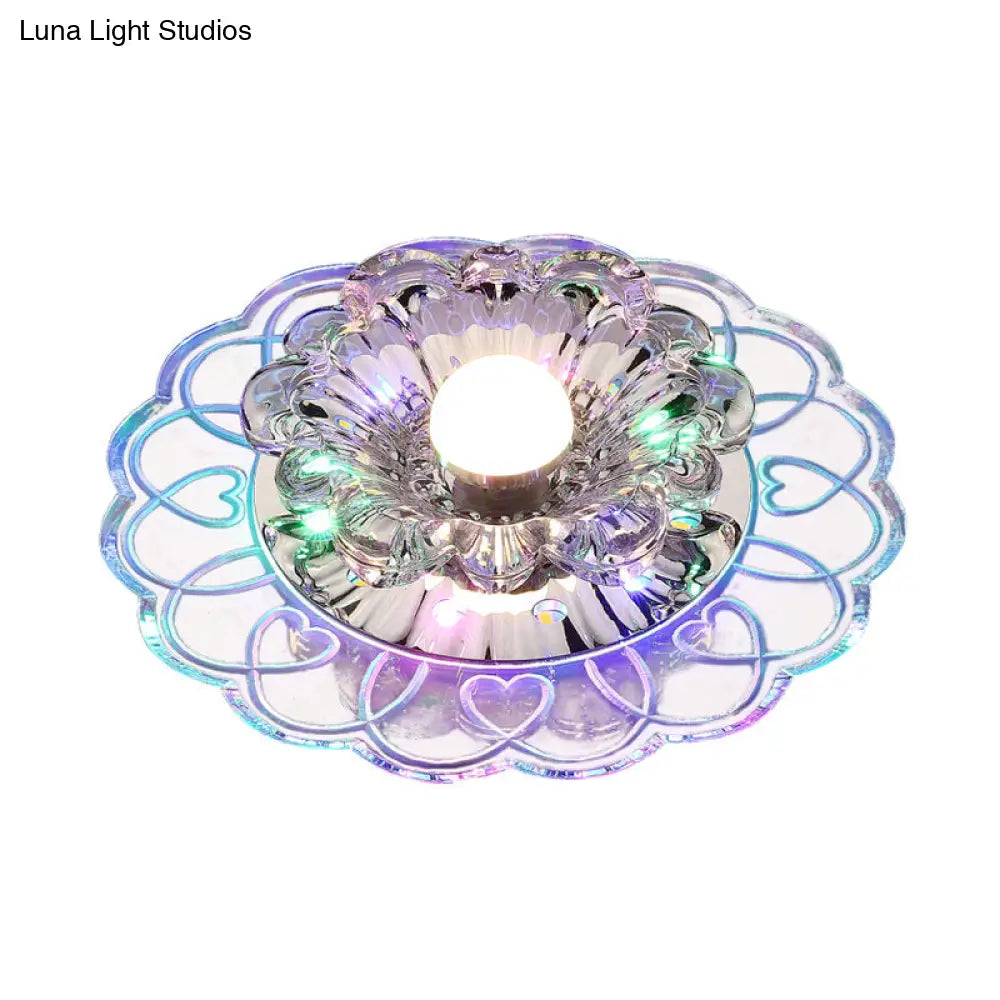 Simplicity Crystal Flower Led Flush Mount Ceiling Light With Clear For Entryway