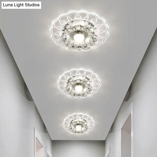 Simplicity Crystal Flower Led Flush Mount Ceiling Light With Clear For Entryway