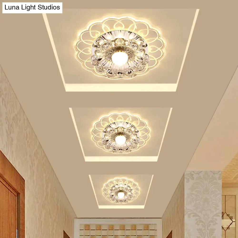 Simplicity Crystal Flower Led Flush Mount Ceiling Light With Clear For Entryway