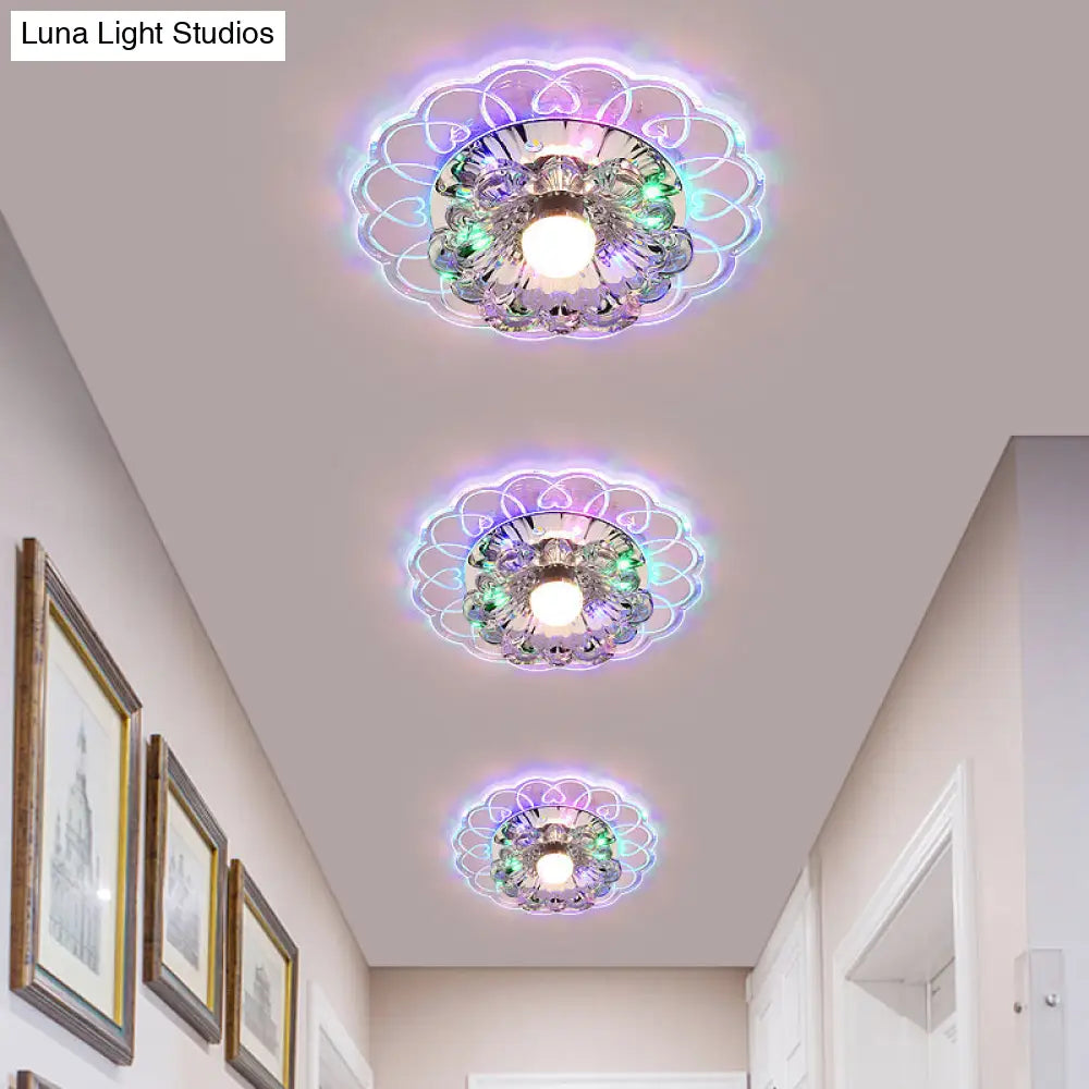 Simplicity Crystal Flower Led Flush Mount Ceiling Light With Clear For Entryway