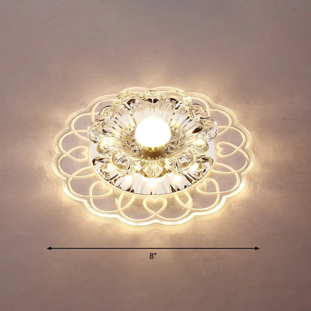 Simplicity Crystal Flower Led Flush Mount Ceiling Light With Clear For Entryway / Warm