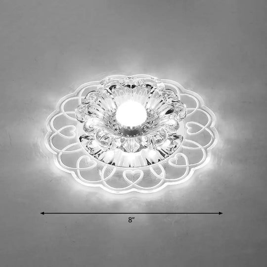 Simplicity Crystal Flower Led Flush Mount Ceiling Light With Clear For Entryway / White