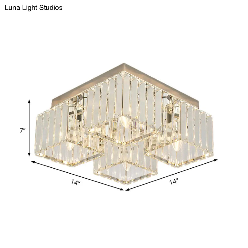 Simplicity Crystal Flush Light Fixture With Chrome Ceiling Mount - 4/6 Heads For Living Room
