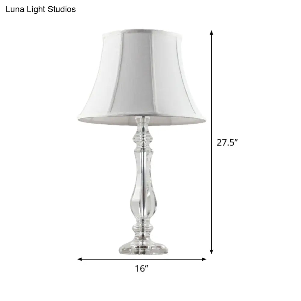 Simplicity Curvy Crystal Nightstand Lamp: Hand-Cut Fabric Task Lighting 1-Bulb White Design