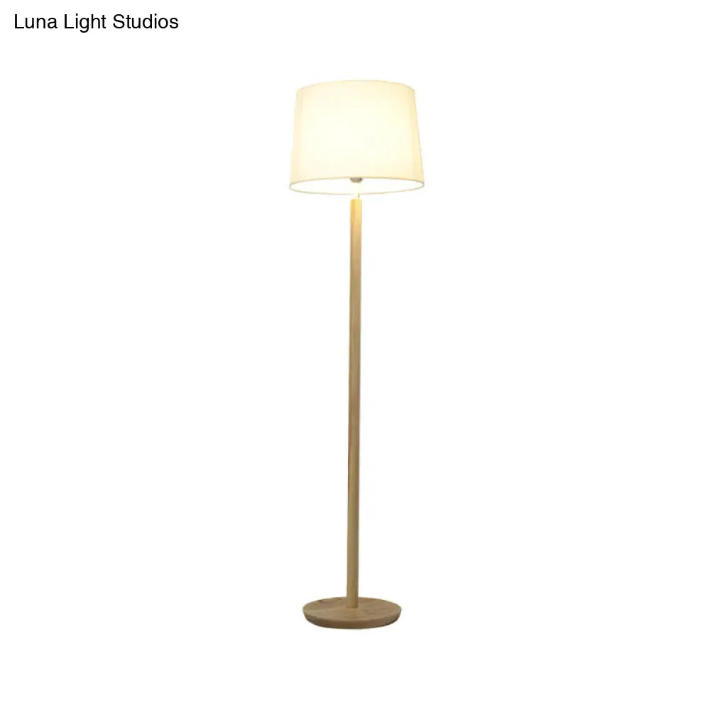 Simplicity Drum Floor Lamp 1-Light Study Room In Wood Fabric