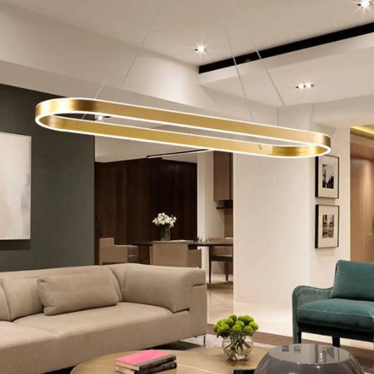 Simplicity Ellipse Led Island Pendant Acrylic Ceiling Light - Black/White/Gold Width Options: