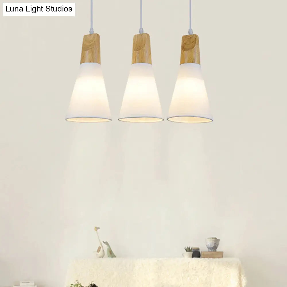 Simplicity Fabric 1-Light Dining Room Pendant Light Fixture - Tapered Suspension With Wooden Top