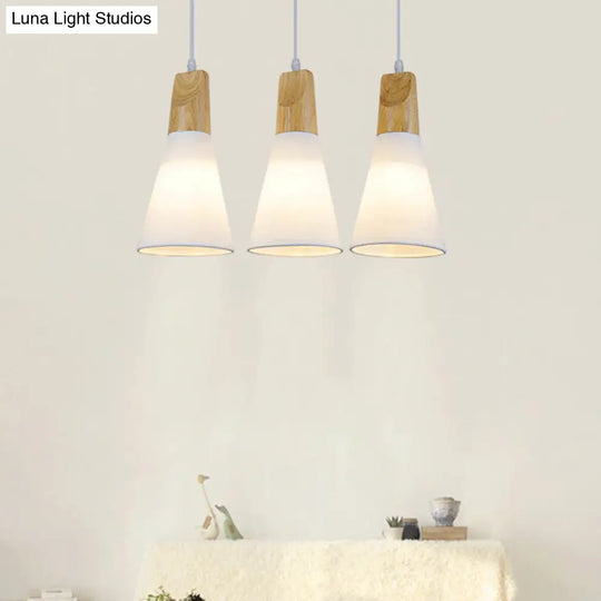 Simplicity Fabric 1-Light Dining Room Pendant Light Fixture - Tapered Suspension With Wooden Top