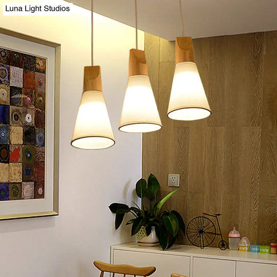 Simplicity Fabric 1-Light Dining Room Pendant Light Fixture - Tapered Suspension With Wooden Top