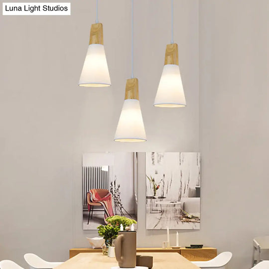 Simplicity Fabric 1-Light Dining Room Pendant Light Fixture - Tapered Suspension With Wooden Top