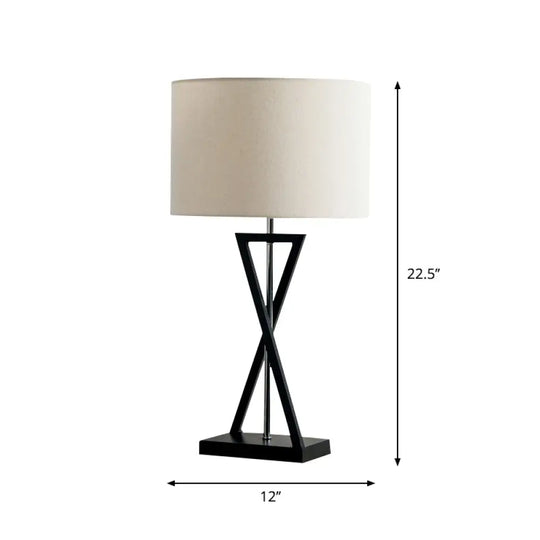 Simplicity Fabric Drum Nightstand Lamp: 1-Light Bedside Table Light In White