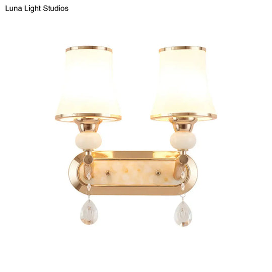 Simplicity Floral Wall Mount Gold Light With Opal Glass Fixture - Perfect For Living Room