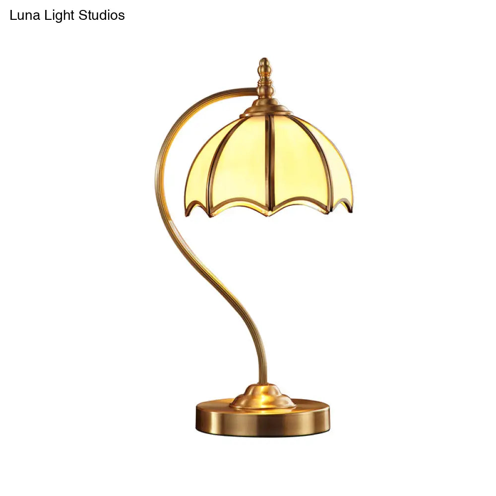 Simplicity Frosted Glass Umbrella Table Lamp With Brass Gooseneck Arm- 1 Head Night Lighting