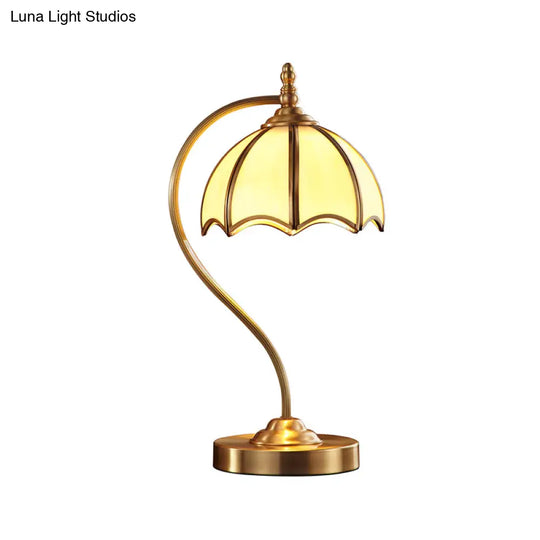 Simplicity Frosted Glass Umbrella Table Lamp With Brass Gooseneck Arm- 1 Head Night Lighting