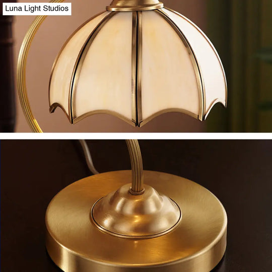 Simplicity Frosted Glass Umbrella Table Lamp With Brass Gooseneck Arm- 1 Head Night Lighting