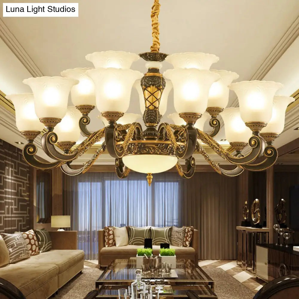 Sleek Ribbed Glass Pendant Light - Bell Chandelier With Frosted Suspension