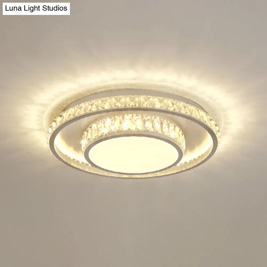 Simplicity Geometric Led Ceiling Light With Crystal Accents In Stainless Steel For Bedrooms