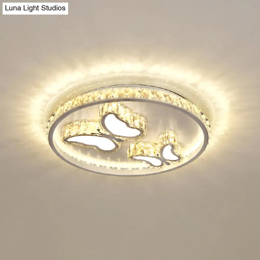 Simplicity Geometric Led Ceiling Light With Crystal Accents In Stainless Steel For Bedrooms