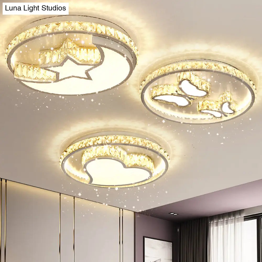 Simplicity Geometric Led Ceiling Light With Crystal Accents In Stainless Steel For Bedrooms