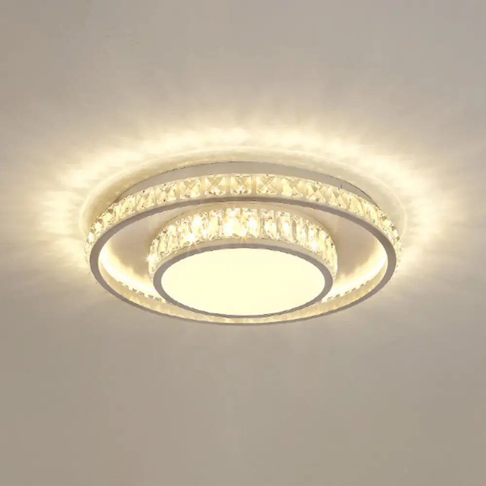 Simplicity Geometric Led Ceiling Light With Crystal Accents In Stainless Steel For Bedrooms