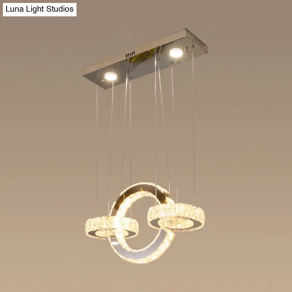 Simplicity Geometric Ring Led Ceiling Chandelier In Stainless-Steel With Crystal Accents