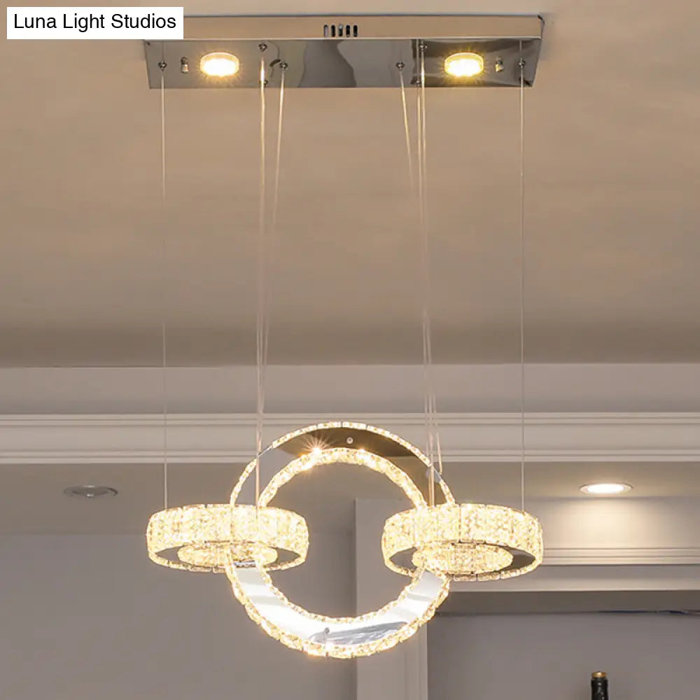 Modern Geometric Led Crystal Ceiling Chandelier In Stainless Steel - Ideal For Dining Rooms