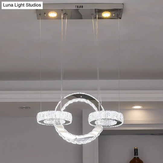 Modern Geometric Led Crystal Ceiling Chandelier In Stainless Steel - Ideal For Dining Rooms