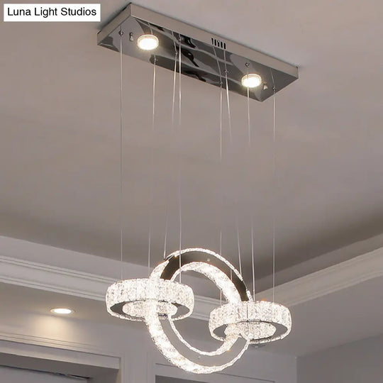 Modern Geometric Led Crystal Ceiling Chandelier In Stainless Steel - Ideal For Dining Rooms