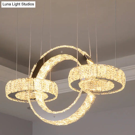 Modern Geometric Led Crystal Ceiling Chandelier In Stainless Steel - Ideal For Dining Rooms