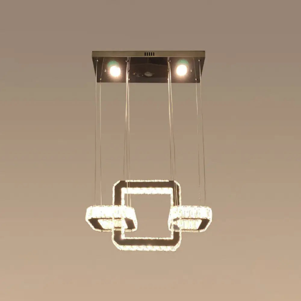 Simplicity Geometric Ring Led Ceiling Chandelier In Stainless-Steel With Crystal Accents / Square