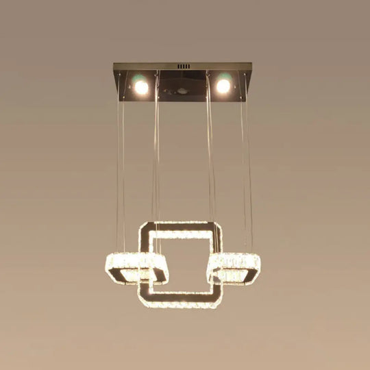 Simplicity Geometric Ring Led Ceiling Chandelier In Stainless-Steel With Crystal Accents / Square