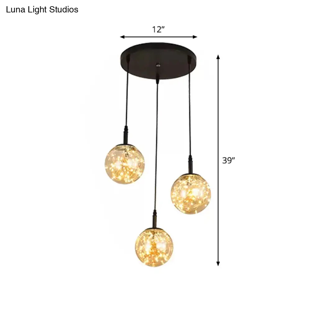 Simplicity Glass Bedroom Pendant Light: Spherical Cluster Design With Starry Hanging Lamp Kit