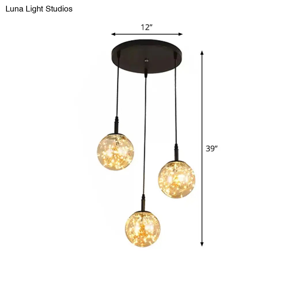 Simplistic Glass Starry Pendant Light For Bedroom - Spherical Cluster Hanging Lamp Kit