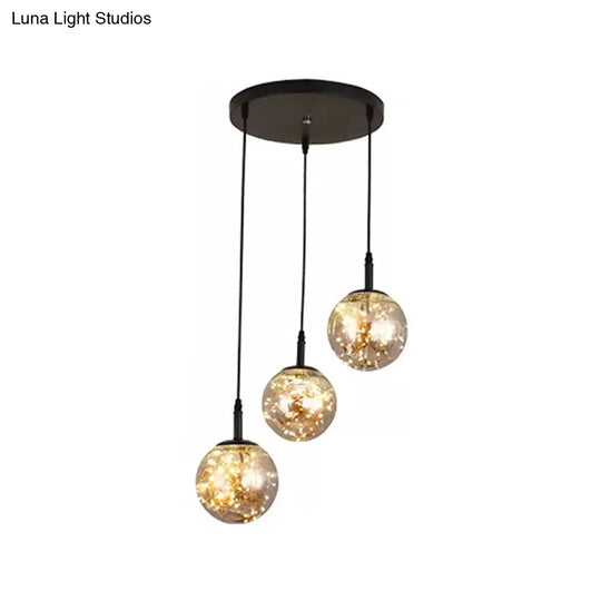 Simplistic Glass Starry Pendant Light For Bedroom - Spherical Cluster Hanging Lamp Kit