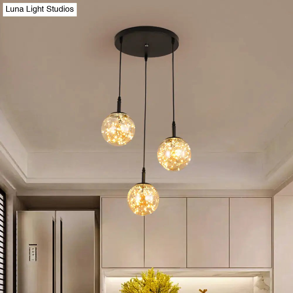 Simplistic Glass Starry Pendant Light For Bedroom - Spherical Cluster Hanging Lamp Kit Amber