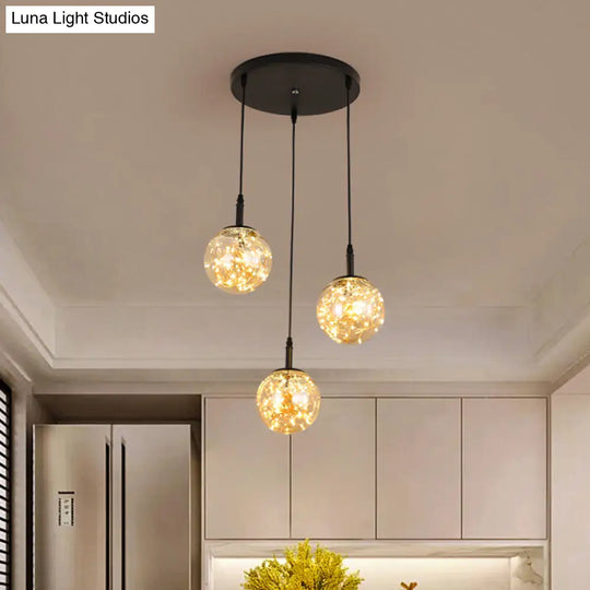 Simplistic Glass Starry Pendant Light For Bedroom - Spherical Cluster Hanging Lamp Kit Amber