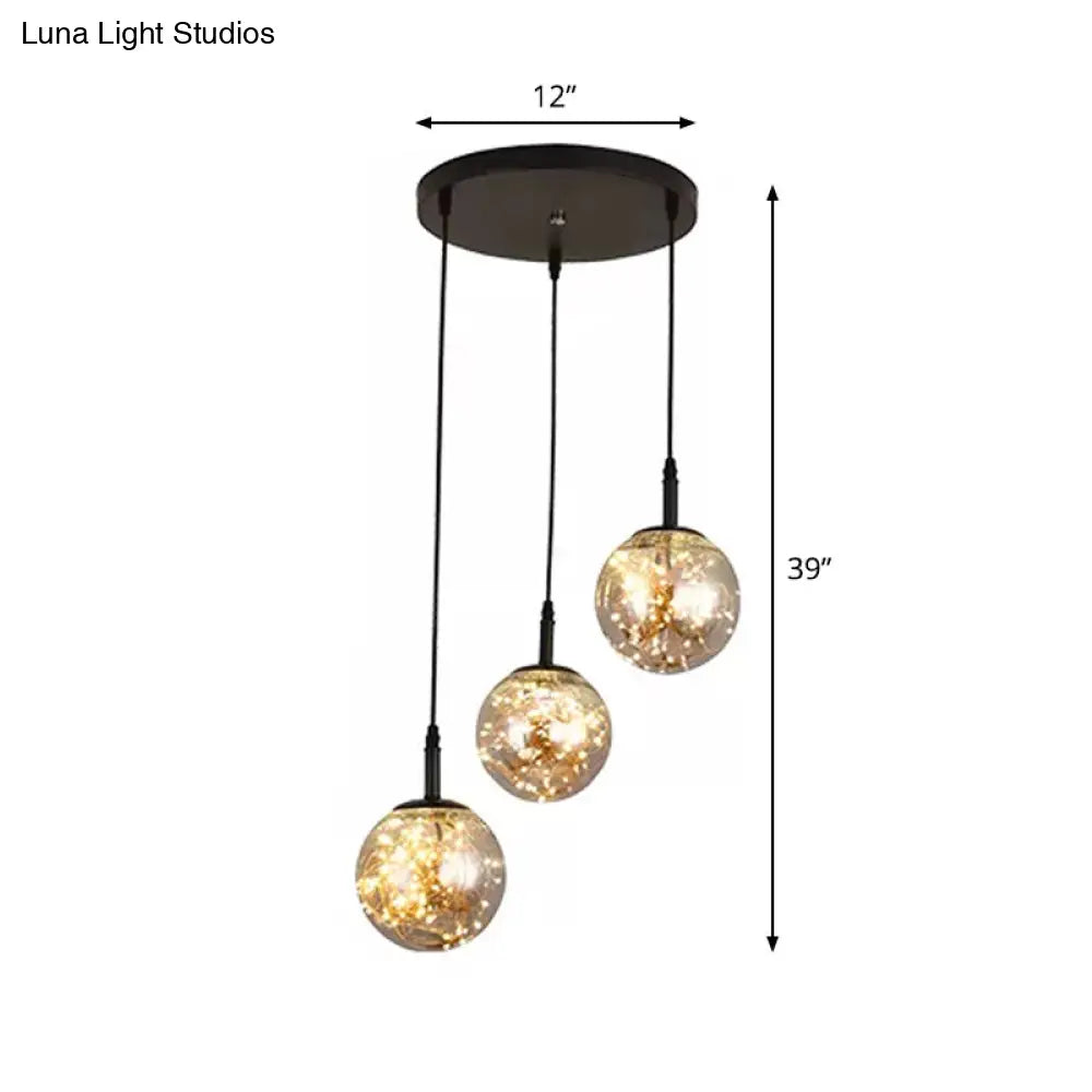 Simplistic Glass Starry Pendant Light For Bedroom - Spherical Cluster Hanging Lamp Kit