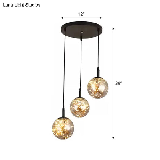 Simplistic Glass Starry Pendant Light For Bedroom - Spherical Cluster Hanging Lamp Kit