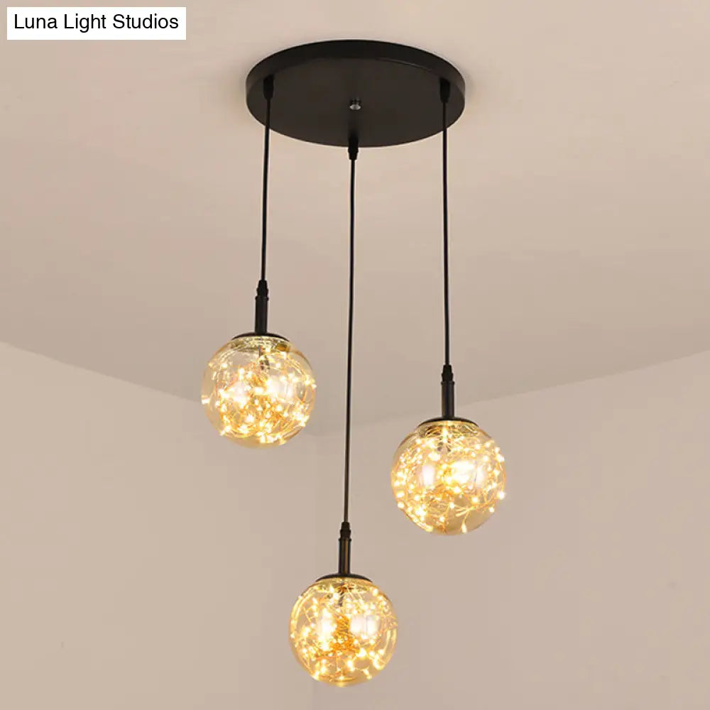 Simplistic Glass Starry Pendant Light For Bedroom - Spherical Cluster Hanging Lamp Kit