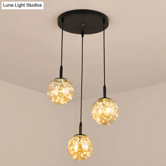 Simplistic Glass Starry Pendant Light For Bedroom - Spherical Cluster Hanging Lamp Kit