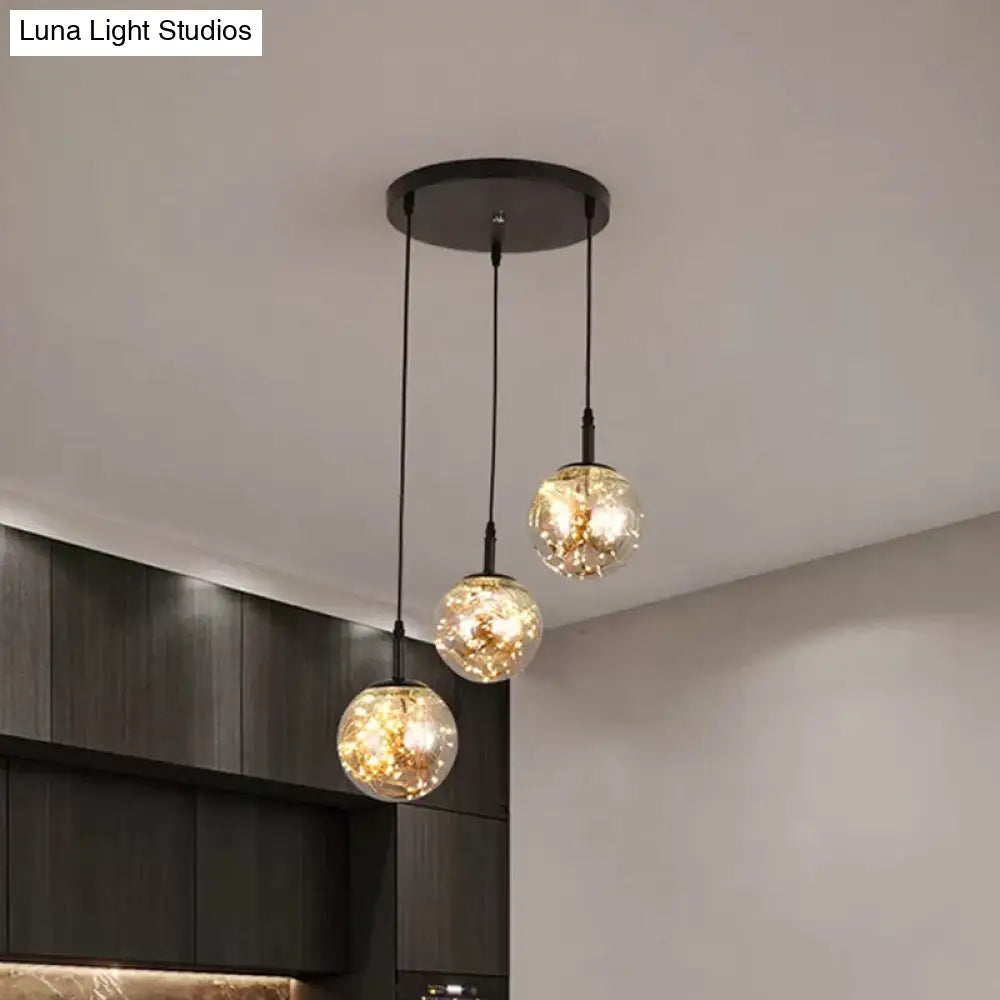 Simplistic Glass Starry Pendant Light For Bedroom - Spherical Cluster Hanging Lamp Kit