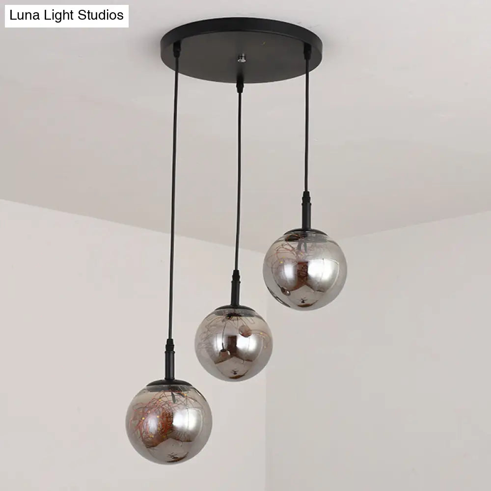 Simplistic Glass Starry Pendant Light For Bedroom - Spherical Cluster Hanging Lamp Kit