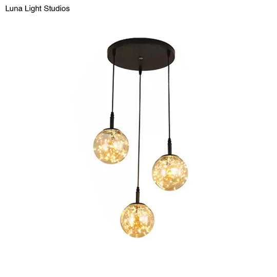 Simplistic Glass Starry Pendant Light For Bedroom - Spherical Cluster Hanging Lamp Kit