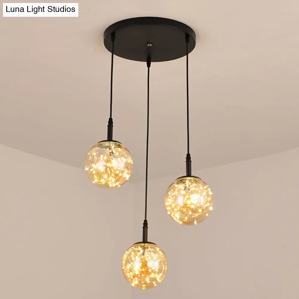 Simplicity Glass Bedroom Pendant Light: Spherical Cluster Design With Starry Hanging Lamp Kit