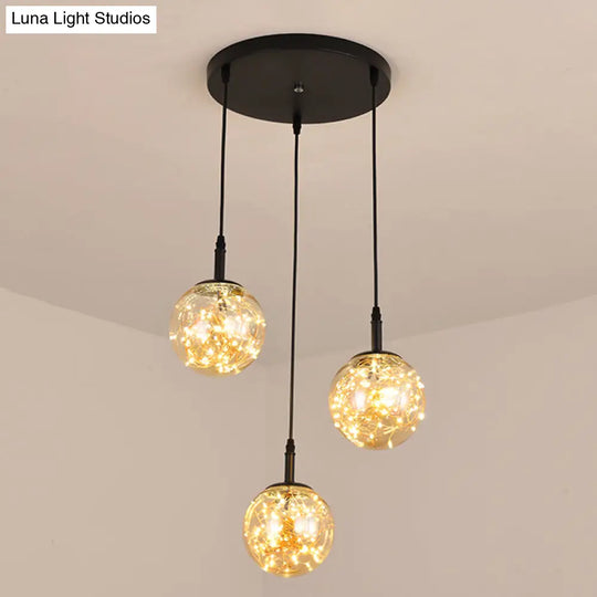 Simplicity Glass Bedroom Pendant Light: Spherical Cluster Design With Starry Hanging Lamp Kit