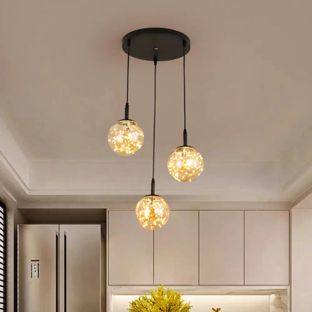 Simplicity Glass Bedroom Pendant Light: Spherical Cluster Design With Starry Hanging Lamp Kit Amber